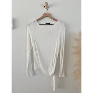 NWT Massimo Dutti Ribbed Tie Bottom Top White Large Long Sleeve